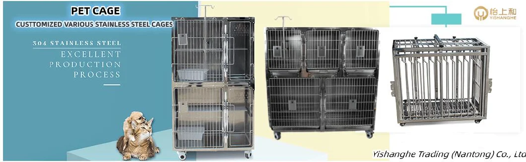 Clinic Veterinary Heavy Duty Stainless Steel Vet Cat Cage Kennel with Wheels